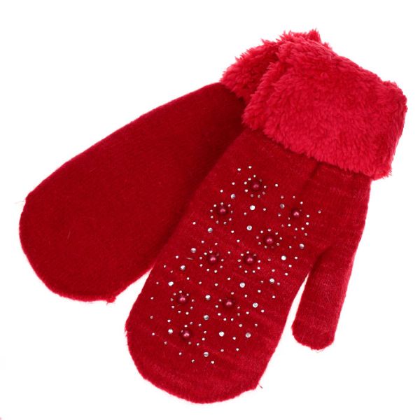 Double mittens with euro fur (scarlet)