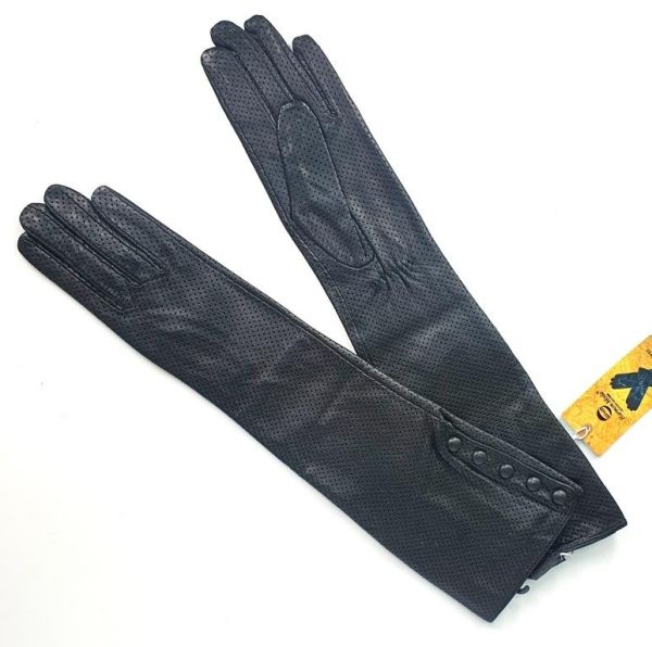 Tall gloves made of perforated genuine leather (black)