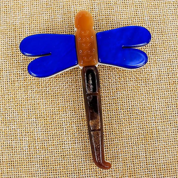 Brooch LUX maxi French plastic “Blue dragonfly”