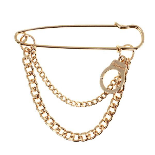 Safety pin brooch with chains