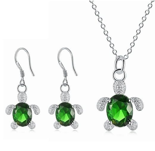 Earrings + pendant with chain “Turtles”