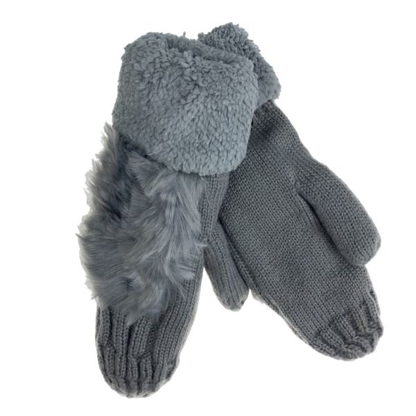 Wool mittens with natural rabbit fur