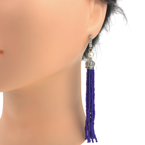 Beaded long earrings framed with rhinestones LUX